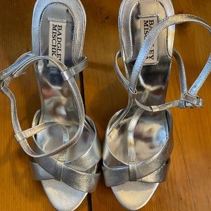Silver T-Strap Stilettos- size 11